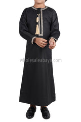 Boy's Omani Thoube With Designer Embroidery and Tassel Black