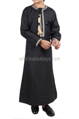 Boy's Omani Thoube With Designer Embroidery and Tassel Black