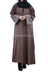 Front Open Abaya With Embroidered Sleeve Melange Cocoa Brown