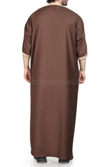 Men's Moroccan Thoube with Exquisite Embroidery Caramel Brown