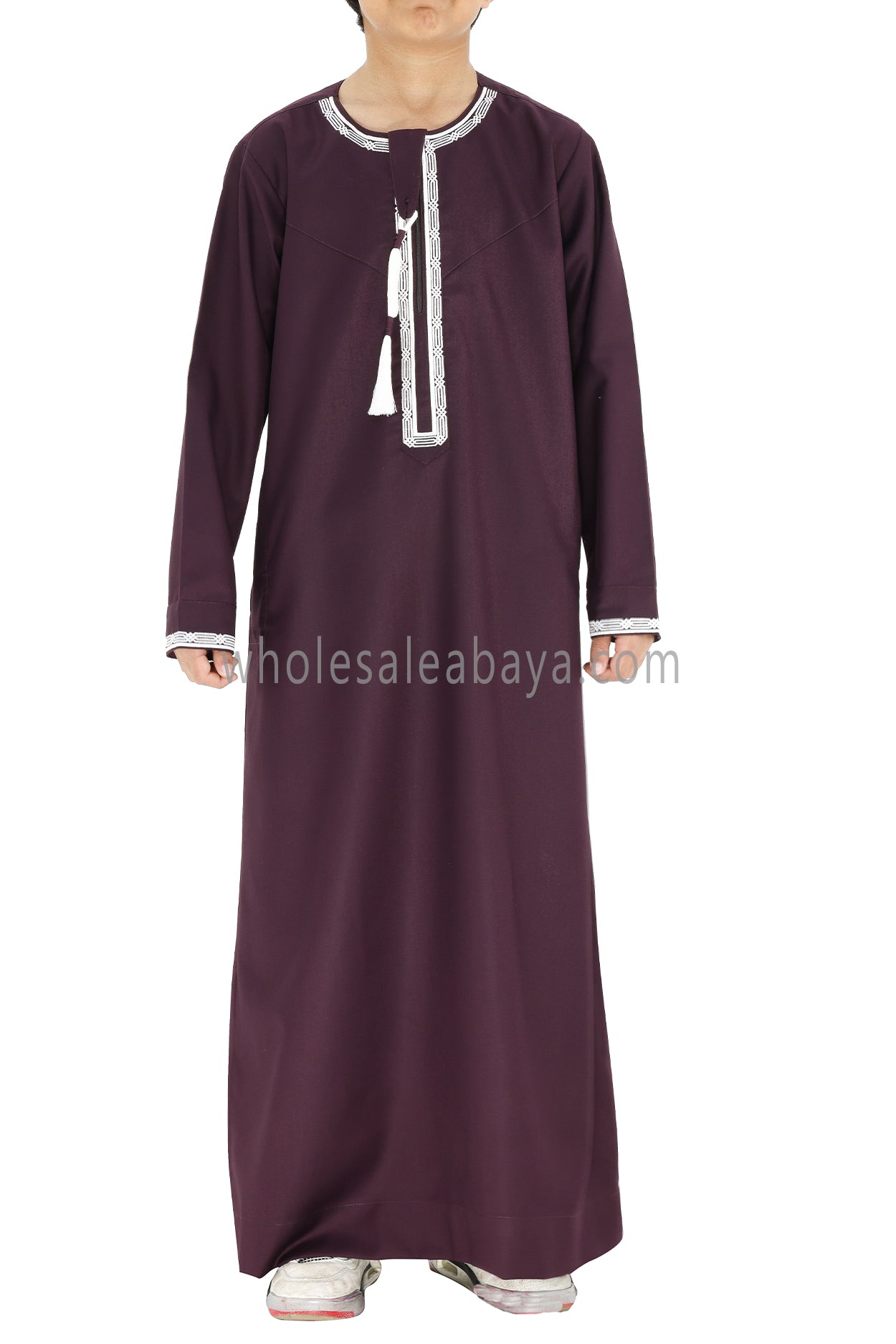 Boy's Omani Thoube With Designer Embroidery and Tassel Burgundy