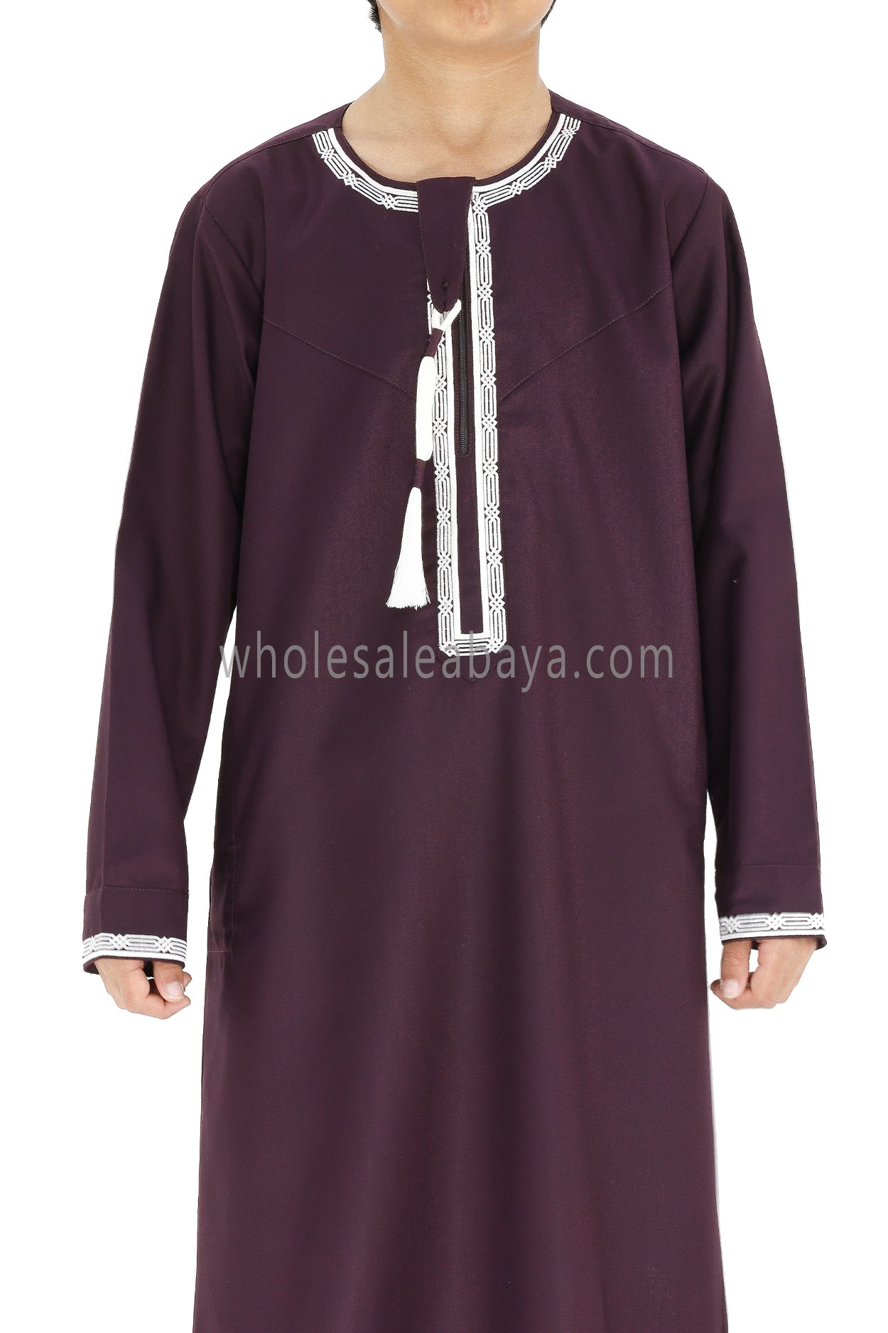 Boy's Omani Thoube With Designer Embroidery and Tassel Burgundy