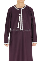 Boy's Omani Thoube With Designer Embroidery and Tassel Burgundy