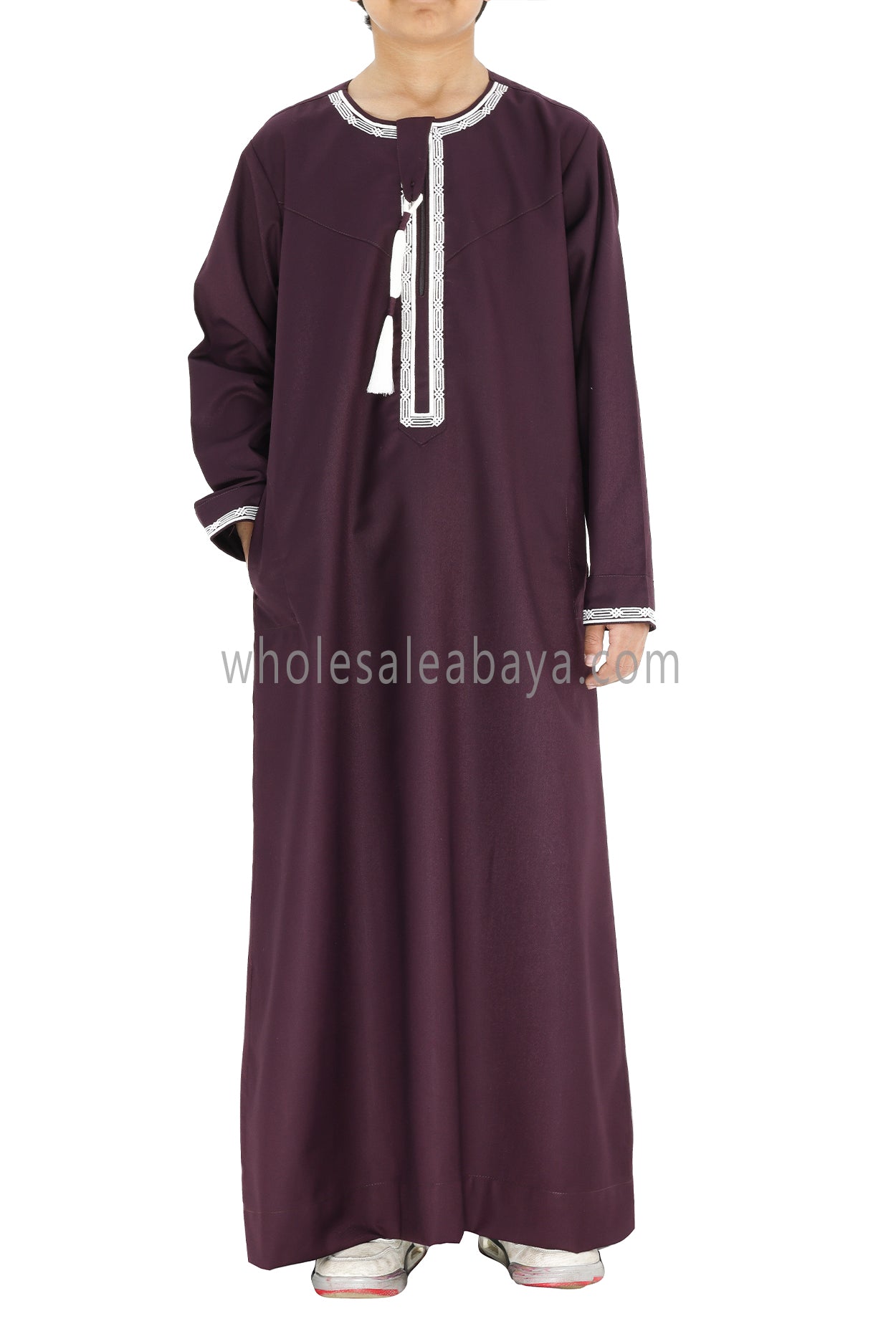 Boy's Omani Thoube With Designer Embroidery and Tassel Burgundy