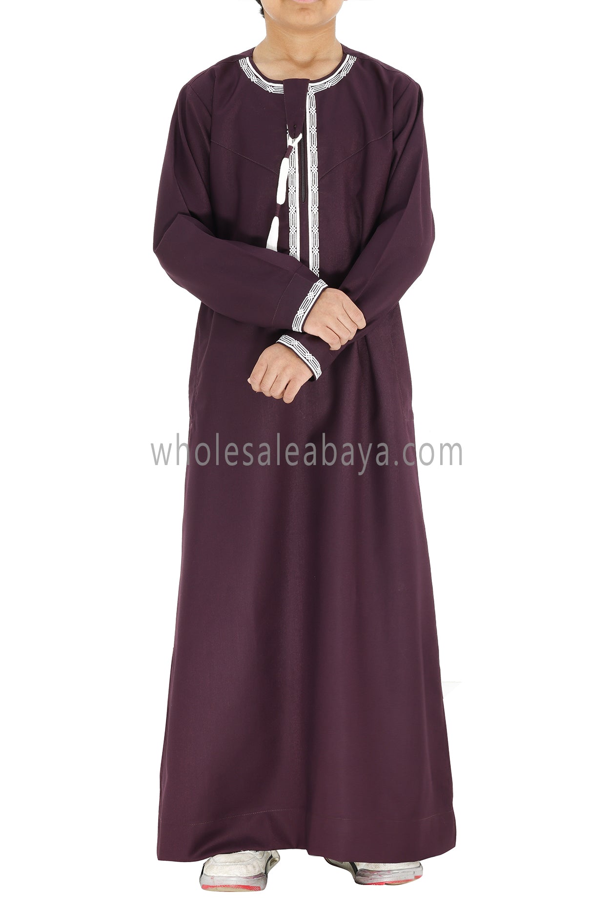 Boy's Omani Thoube With Designer Embroidery and Tassel Burgundy