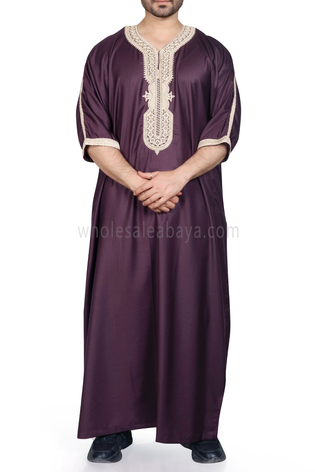 Men's Moroccan Thoube with Exquisite Embroidery Burgundy