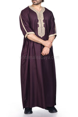 Men's Moroccan Thoube with Exquisite Embroidery Burgundy