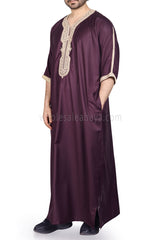 Men's Moroccan Thoube with Exquisite Embroidery Burgundy