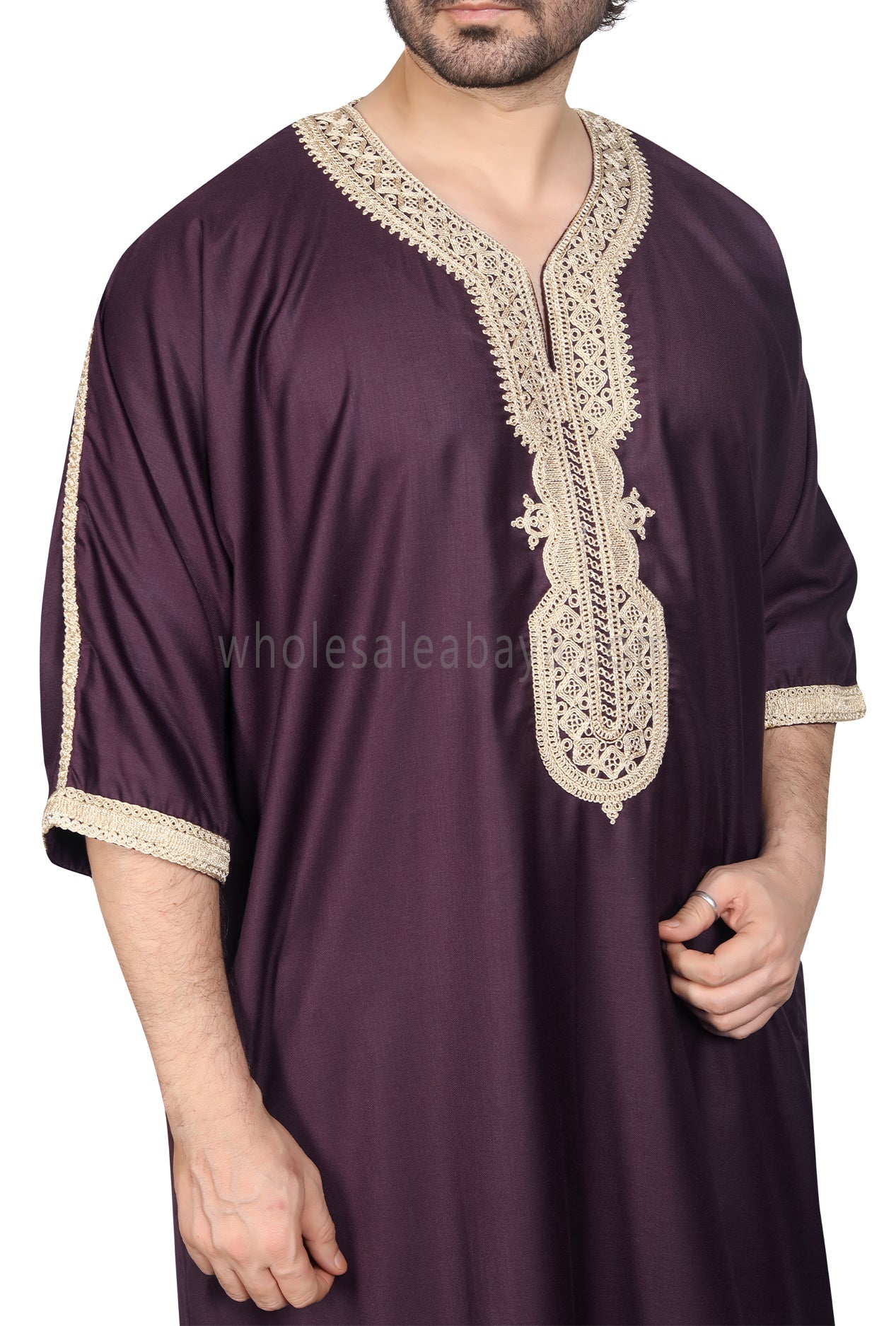 Men's Moroccan Thoube with Exquisite Embroidery Burgundy