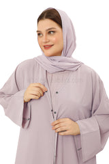 Front Open Abaya with Buttons Closure in Arwa Crush Crepe 30051 Pink Blush