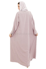 Front Open Abaya with Buttons Closure in Arwa Crush Crepe 30051 Pink Blush