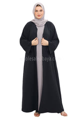 Front Open Abaya with Buttons Closure in Arwa Crush Crepe 30051 Midnight Dark