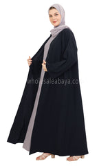 Front Open Abaya with Buttons Closure in Arwa Crush Crepe 30051 Midnight Dark