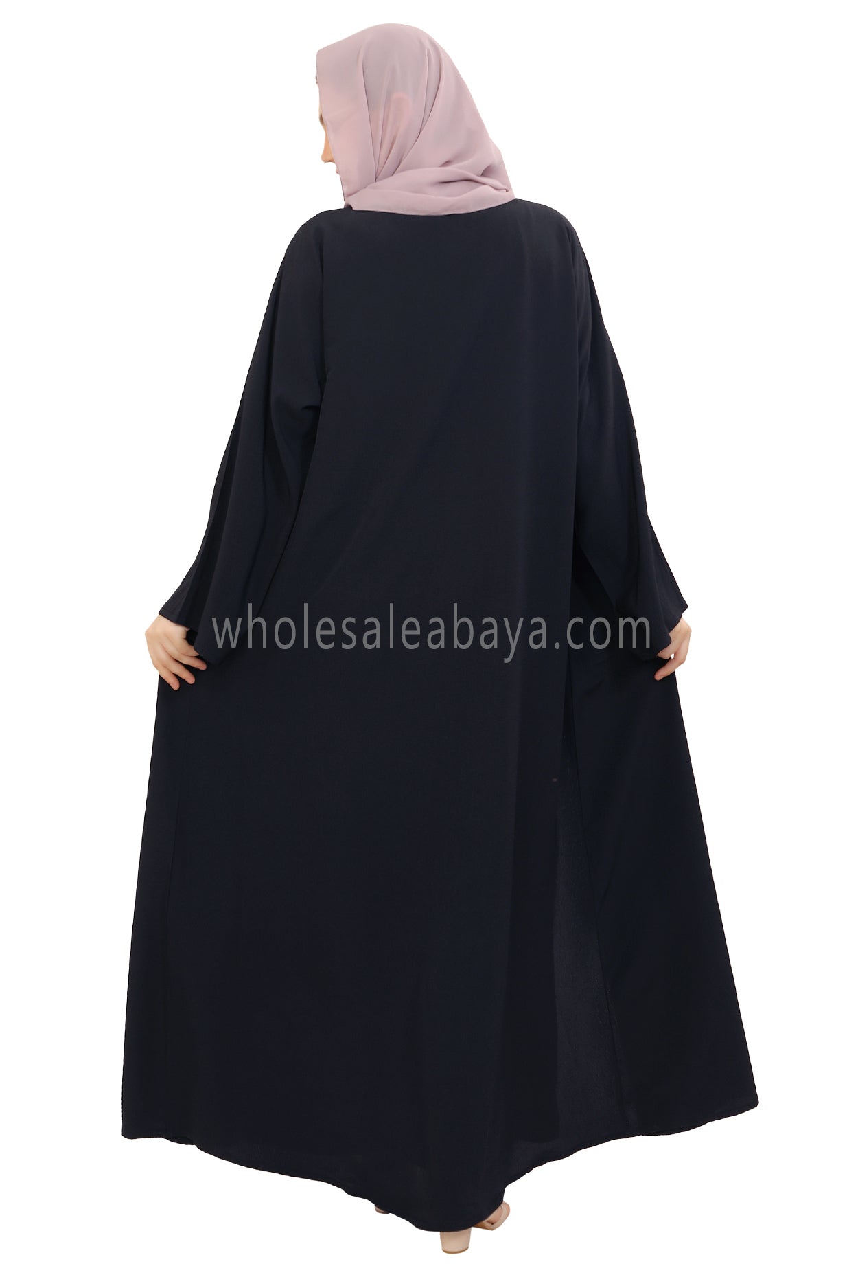 Front Open Abaya with Buttons Closure in Arwa Crush Crepe 30051 Midnight Dark