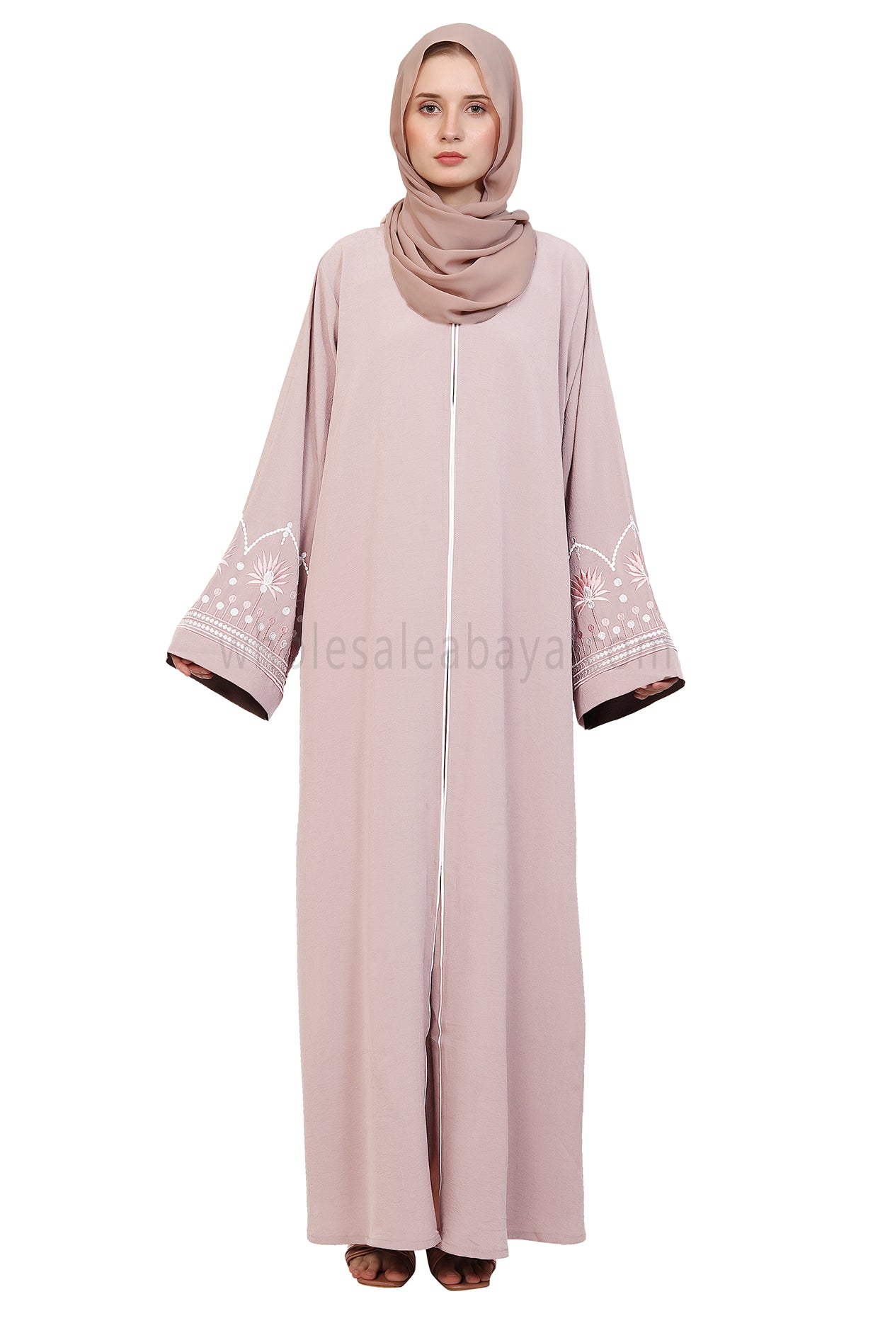 Open Abaya With Embroidered Sleeves 30527