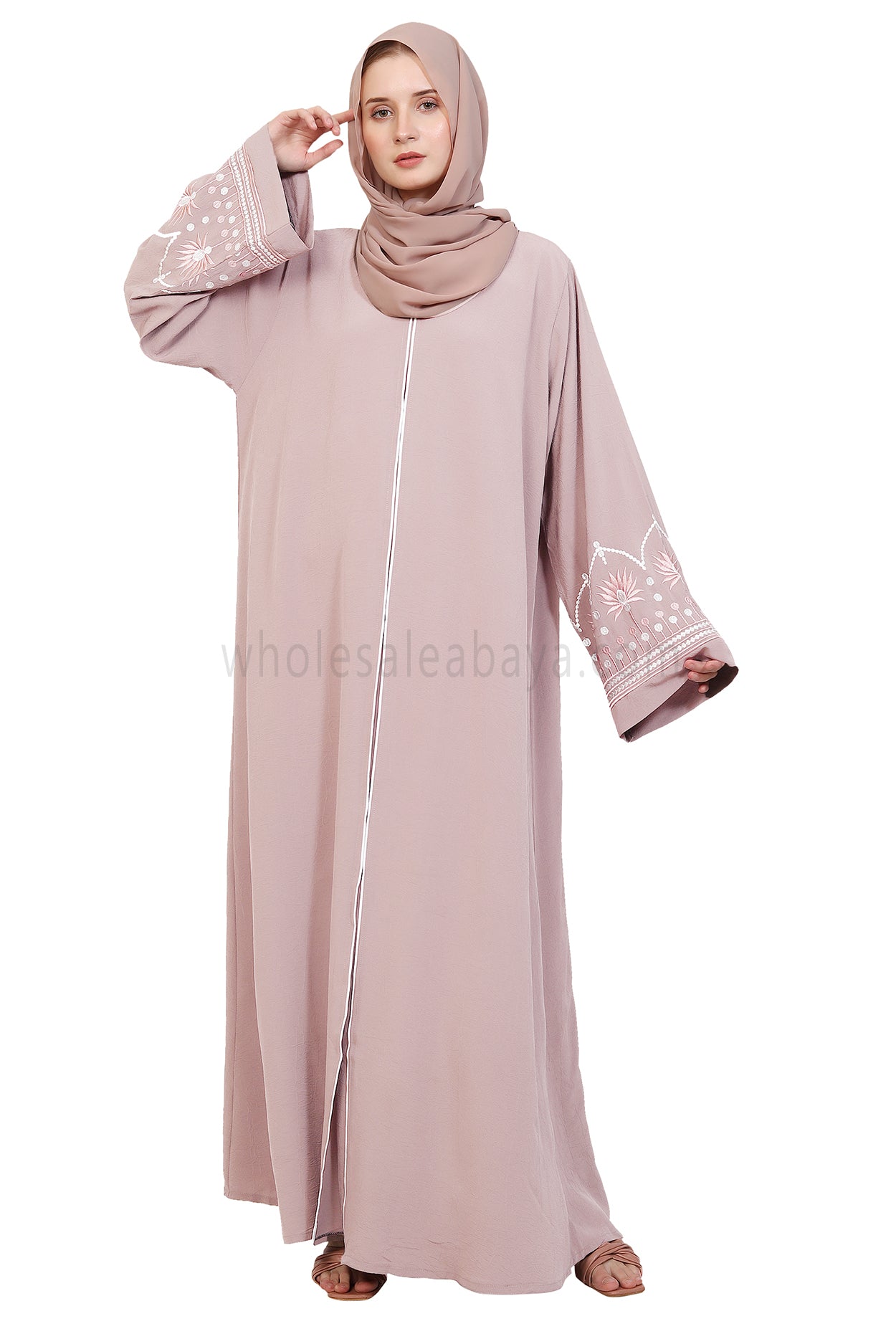 Open Abaya With Embroidered Sleeves 30527