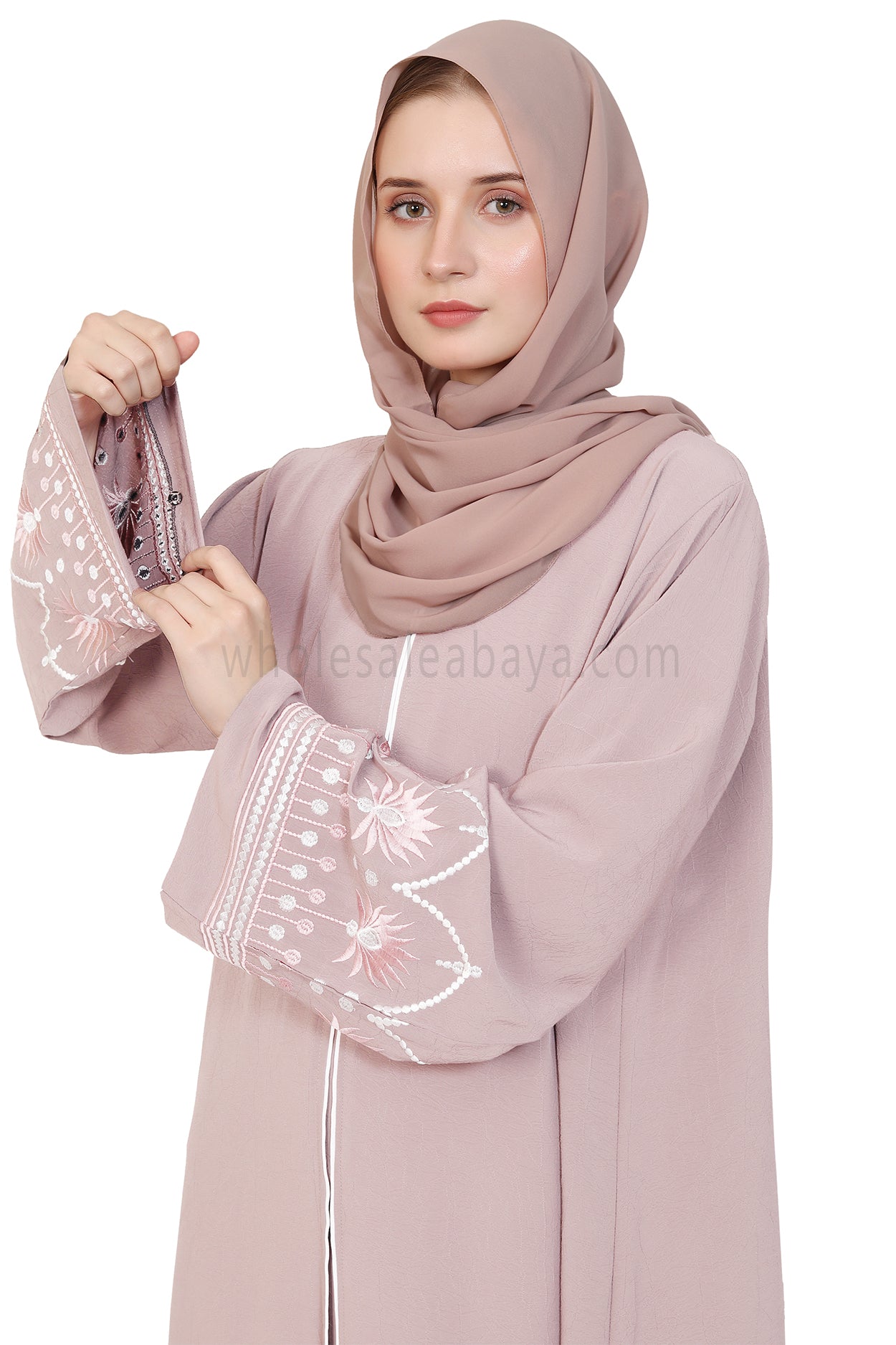 Open Abaya With Embroidered Sleeves 30527