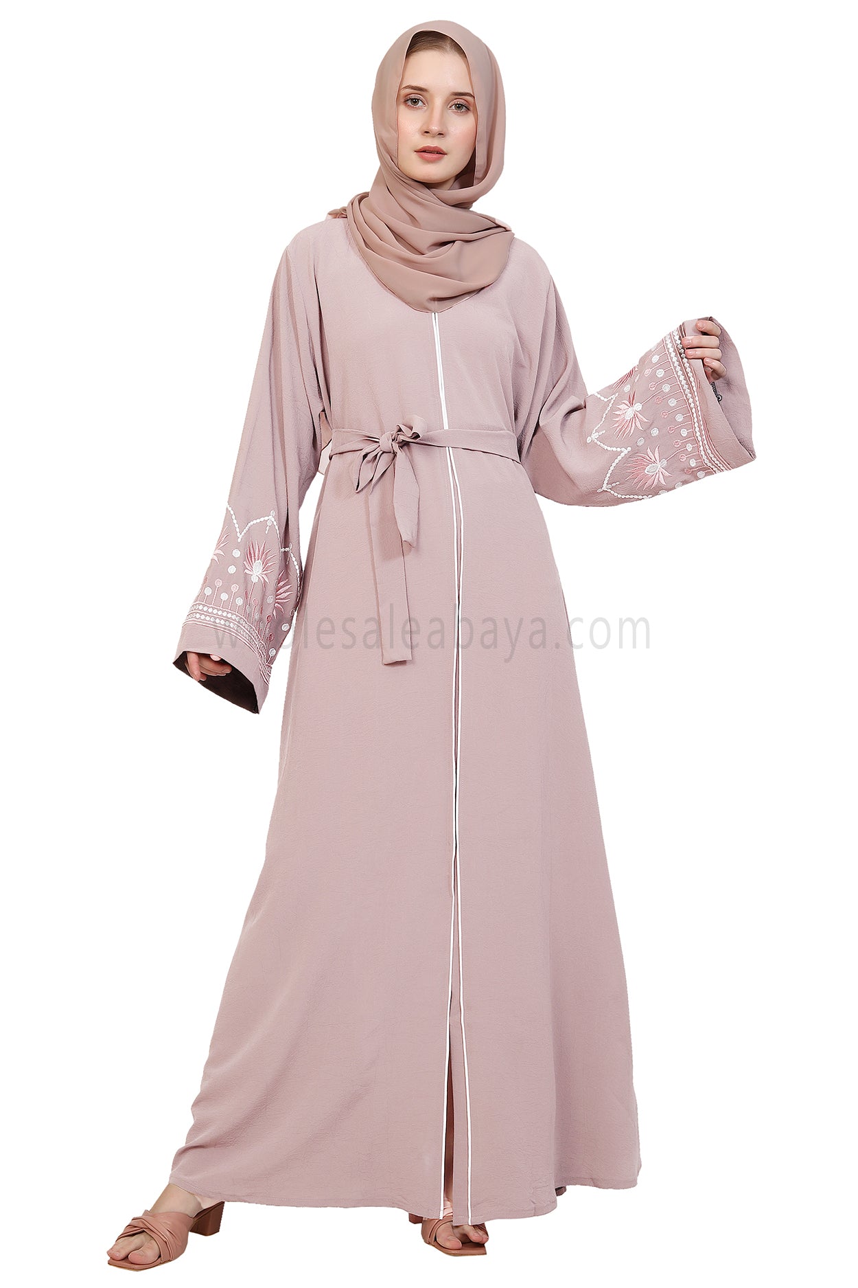 Open Abaya With Embroidered Sleeves 30527