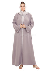 Front Open Abaya with Buttons Closure in Arwa Crush Crepe 30051 Lilac Pink