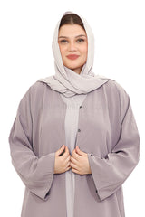 Front Open Abaya with Buttons Closure in Arwa Crush Crepe 30051 Lilac Pink