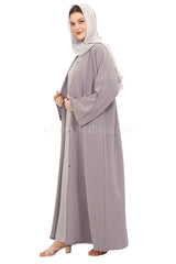Front Open Abaya with Buttons Closure in Arwa Crush Crepe 30051 Lilac Pink