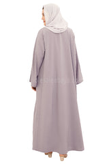 Front Open Abaya with Buttons Closure in Arwa Crush Crepe 30051 Lilac Pink