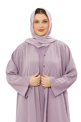 Front Open Abaya with Buttons Closure in Arwa Crush Crepe 30051 Purple Pink