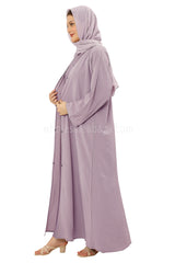 Front Open Abaya with Buttons Closure in Arwa Crush Crepe 30051 Purple Pink