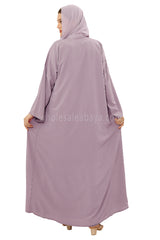 Front Open Abaya with Buttons Closure in Arwa Crush Crepe 30051 Purple Pink