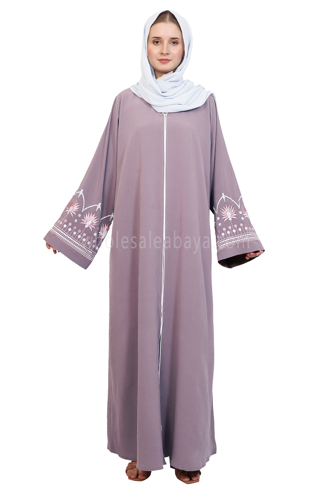 Open Abaya With Embroidered Sleeves 30527