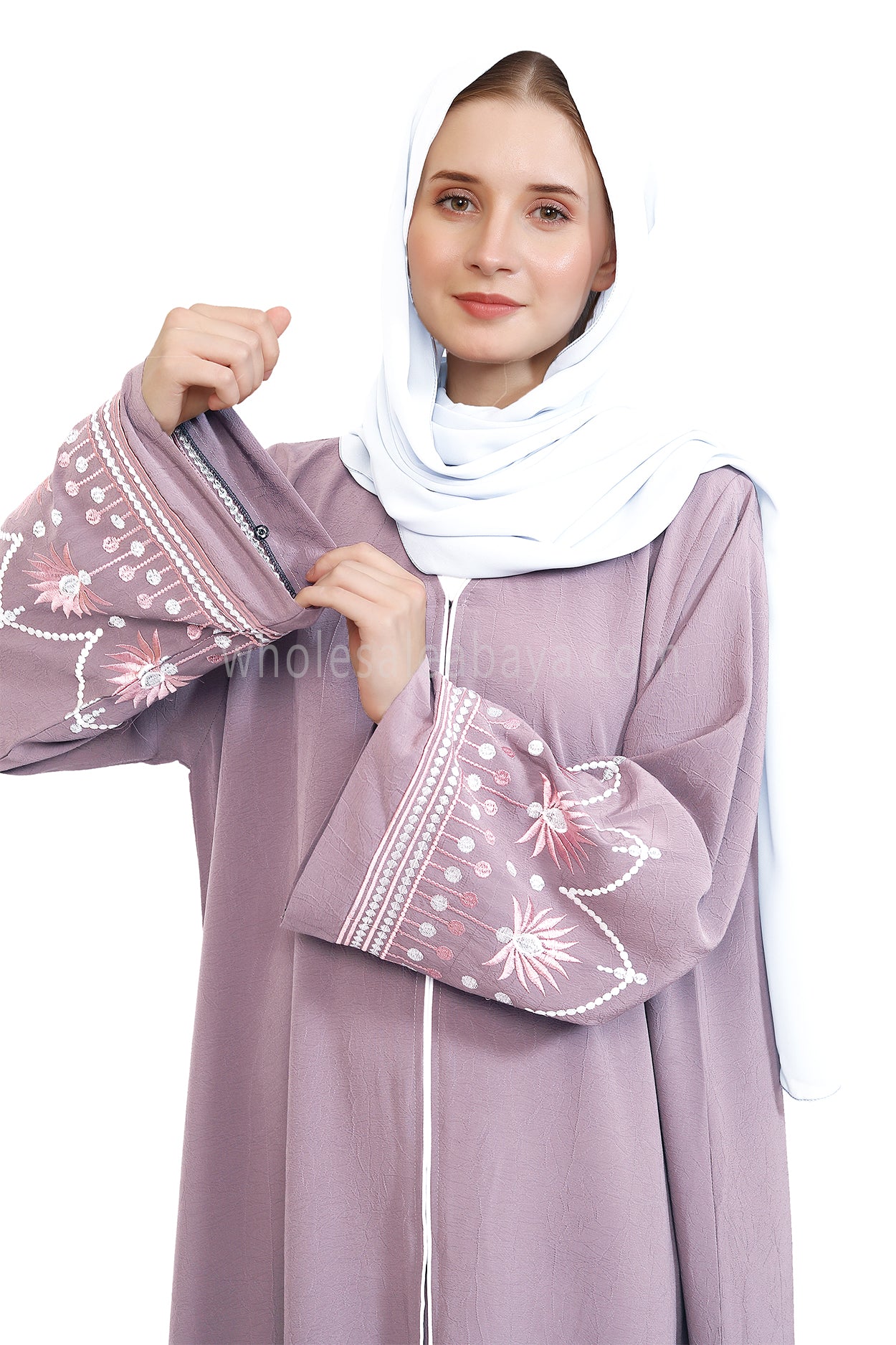 Open Abaya With Embroidered Sleeves 30527