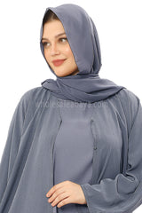 Front Open Abaya with Buttons Closure in Arwa Crush Crepe 30051 Cinnamon Grey