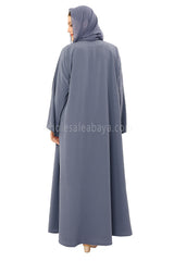 Front Open Abaya with Buttons Closure in Arwa Crush Crepe 30051 Cinnamon Grey