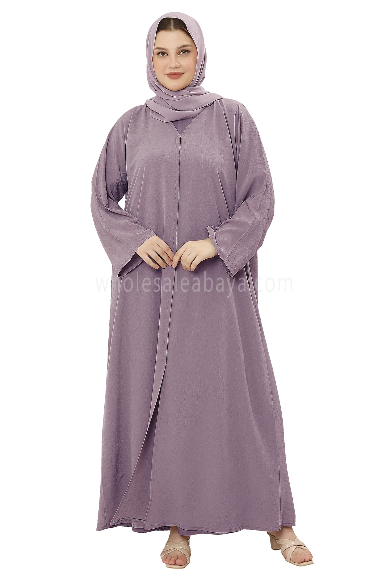 Front Open Abaya with Buttons Closure in Arwa Crush Crepe 30051 Plum