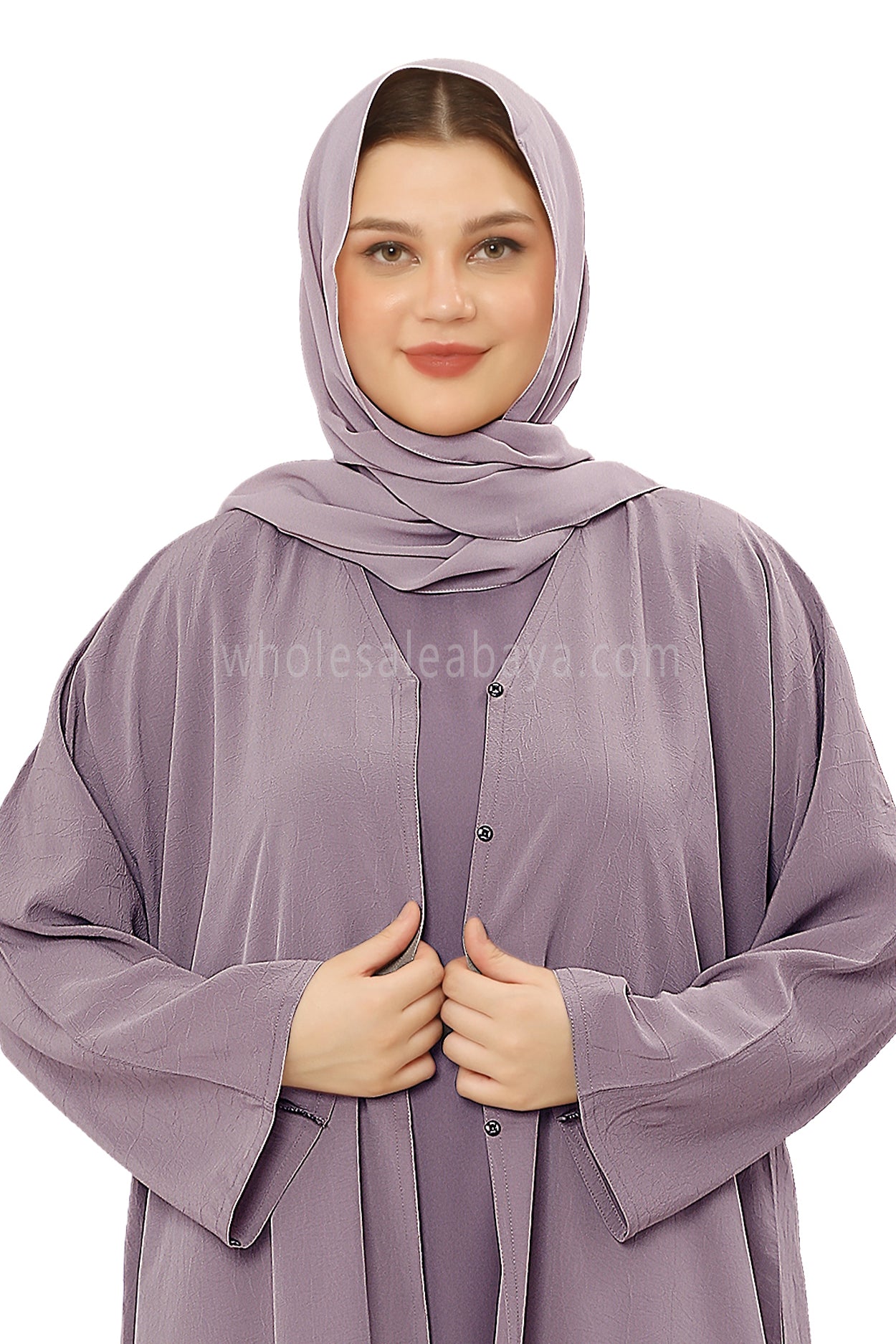 Front Open Abaya with Buttons Closure in Arwa Crush Crepe 30051 Plum