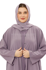 Front Open Abaya with Buttons Closure in Arwa Crush Crepe 30051 Plum