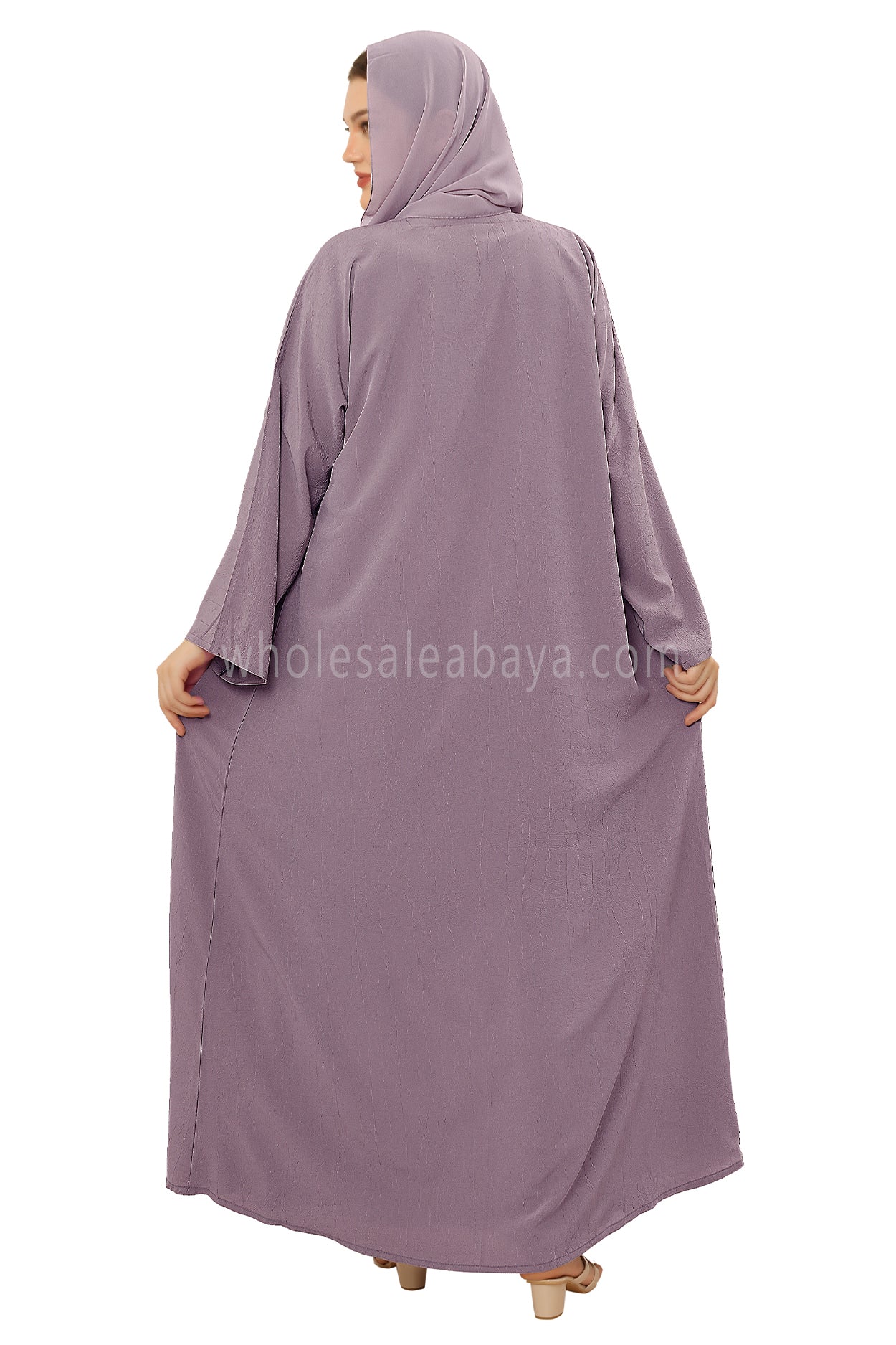 Front Open Abaya with Buttons Closure in Arwa Crush Crepe 30051 Plum