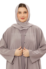 Front Open Abaya with Buttons Closure in Arwa Crush Crepe 30051 Sandstone