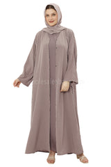 Front Open Abaya with Buttons Closure in Arwa Crush Crepe 30051 Sandstone