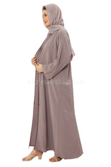 Front Open Abaya with Buttons Closure in Arwa Crush Crepe 30051 Sandstone