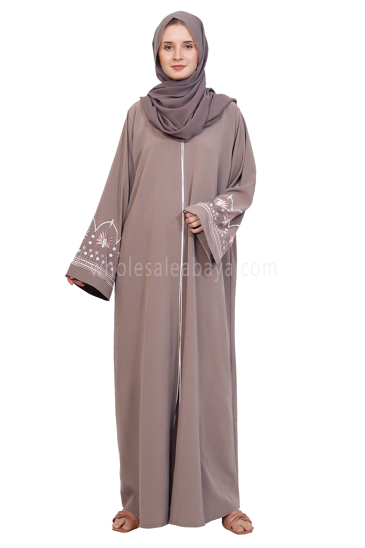 Open Abaya With Embroidered Sleeves 30527