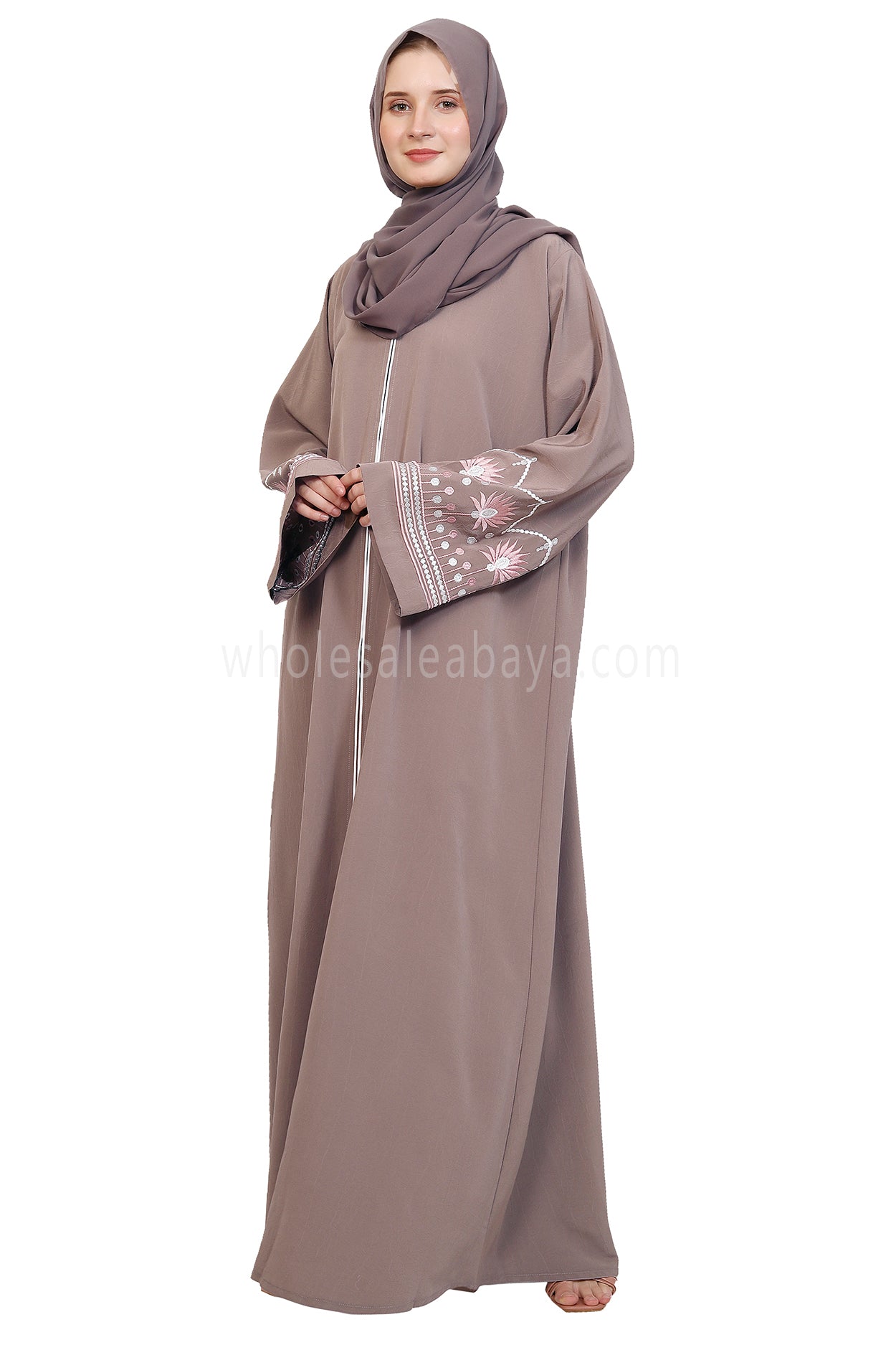 Open Abaya With Embroidered Sleeves 30527