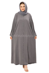 Front Open Abaya with Buttons Closure in Arwa Crush Crepe 30051 Umber Grey