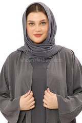 Front Open Abaya with Buttons Closure in Arwa Crush Crepe 30051 Umber Grey