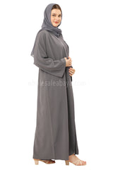 Front Open Abaya with Buttons Closure in Arwa Crush Crepe 30051 Umber Grey