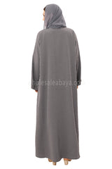 Front Open Abaya with Buttons Closure in Arwa Crush Crepe 30051 Umber Grey