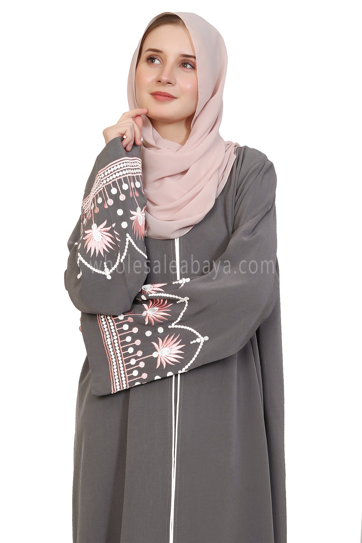 Open Abaya With Embroidered Sleeves 30527
