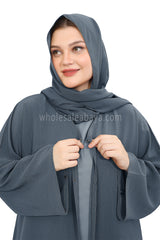 Front Open Abaya with Buttons Closure in Arwa Crush Crepe 30051 Charcoal  Blue