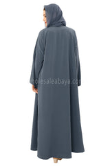 Front Open Abaya with Buttons Closure in Arwa Crush Crepe 30051 Charcoal  Blue