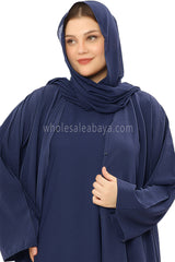 Front Open Abaya with Buttons Closure in Arwa Crush Crepe 30051 Smokey Blue
